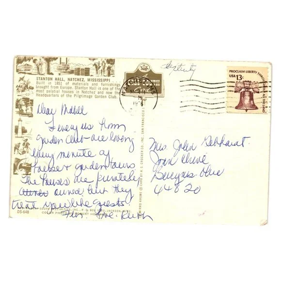 Vintage Postcard Posted March 1976 Stanton Hall Natchez Mississippi Home Garden - Picture 2 of 2